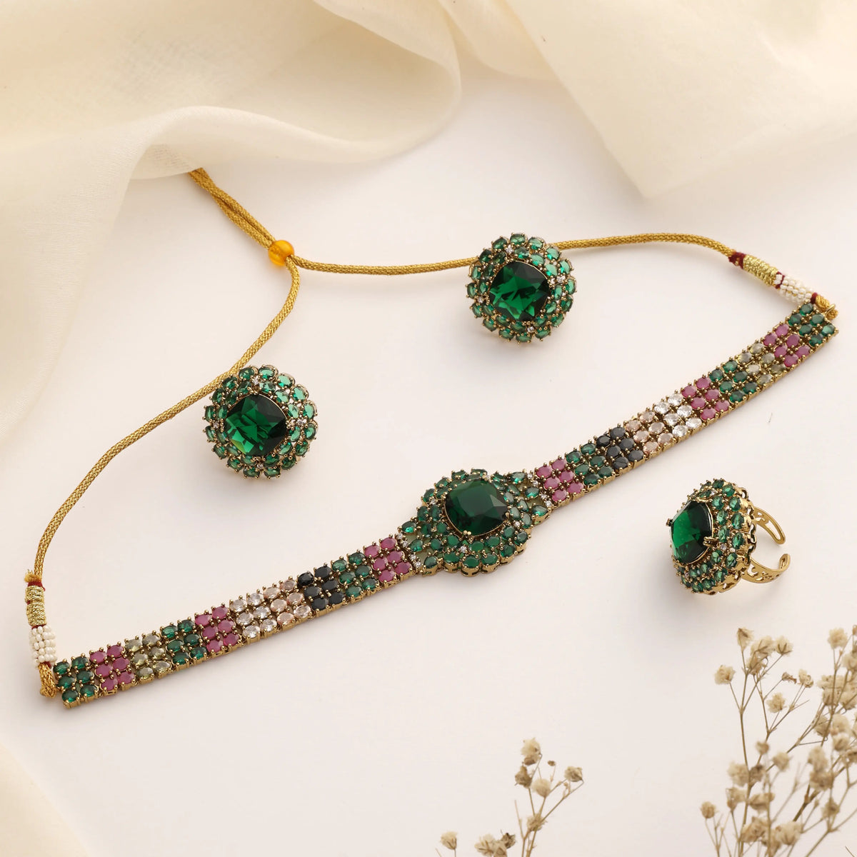 Aveline Multi Gold Choker Set with Ring