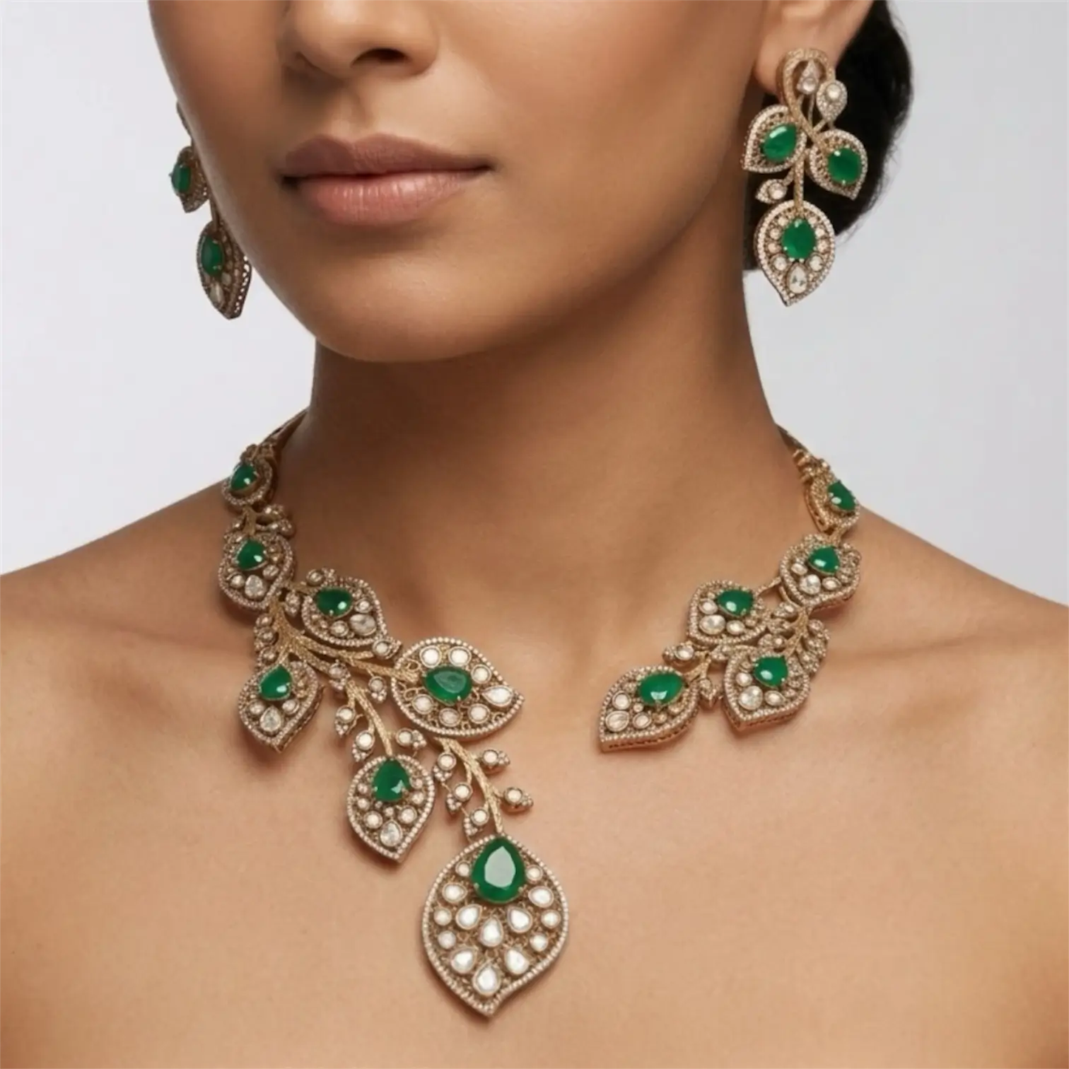 Ranisa Antique Gold Hasli Set with Earrings