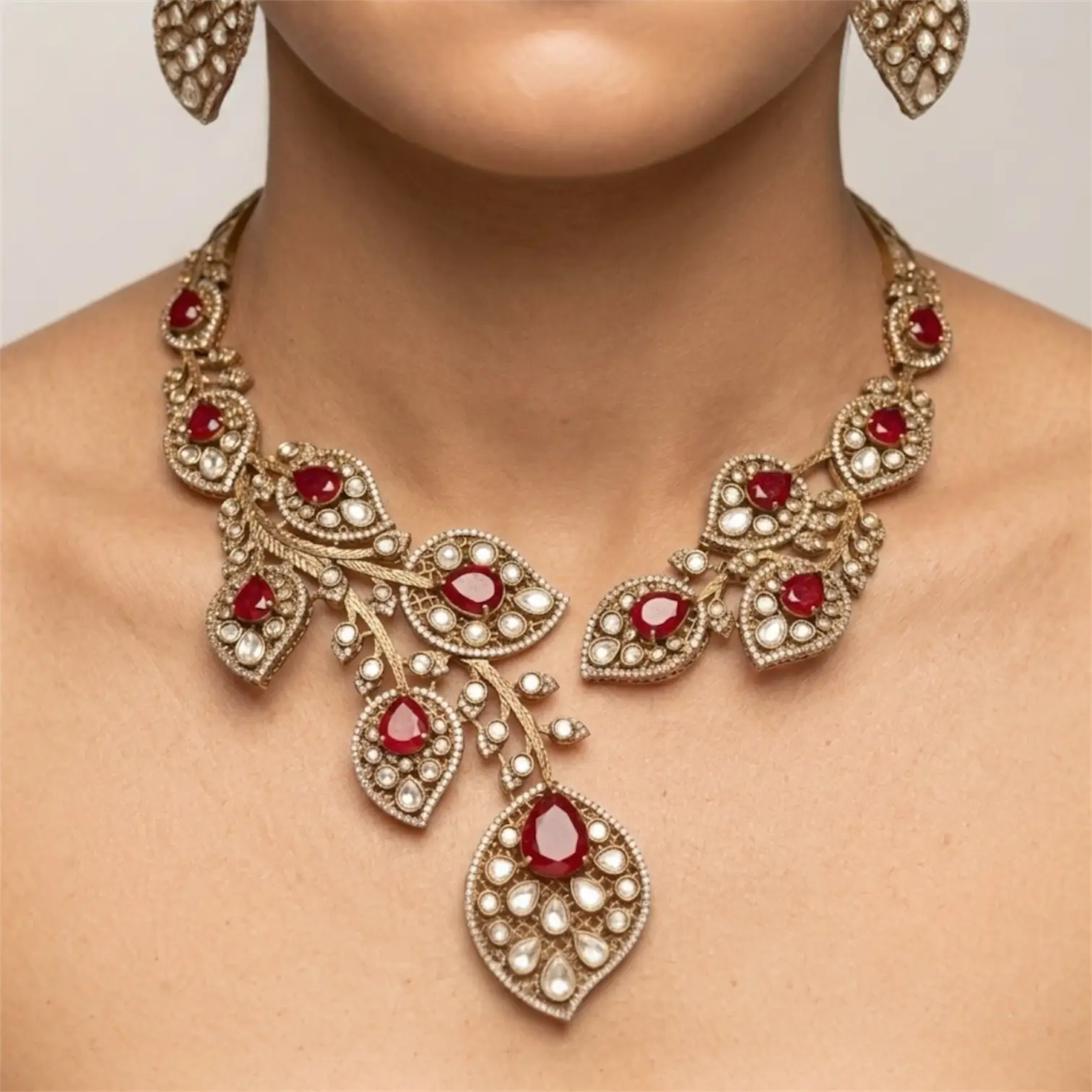 Ranisa Antique Gold Hasli Set with Earrings