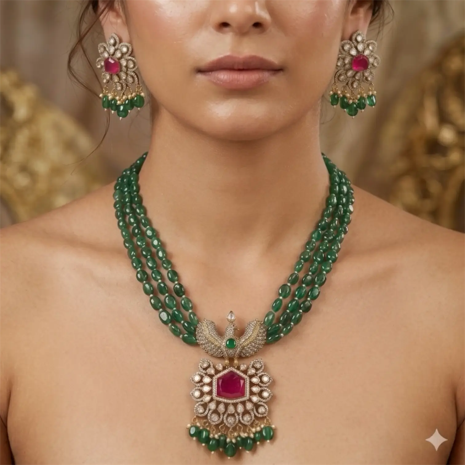 Morika Emerald Kundan Layered Necklace Set