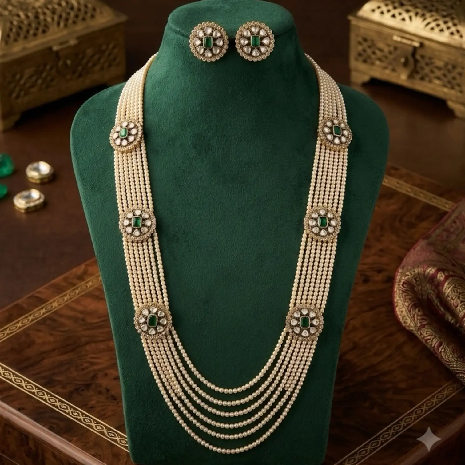 Long Pearl Mosonite Mala Necklace with Studs