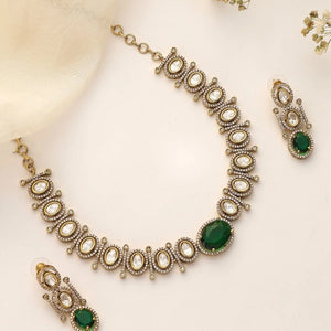 Uncut Polki Emerald Necklace Set with antique finish and earrings