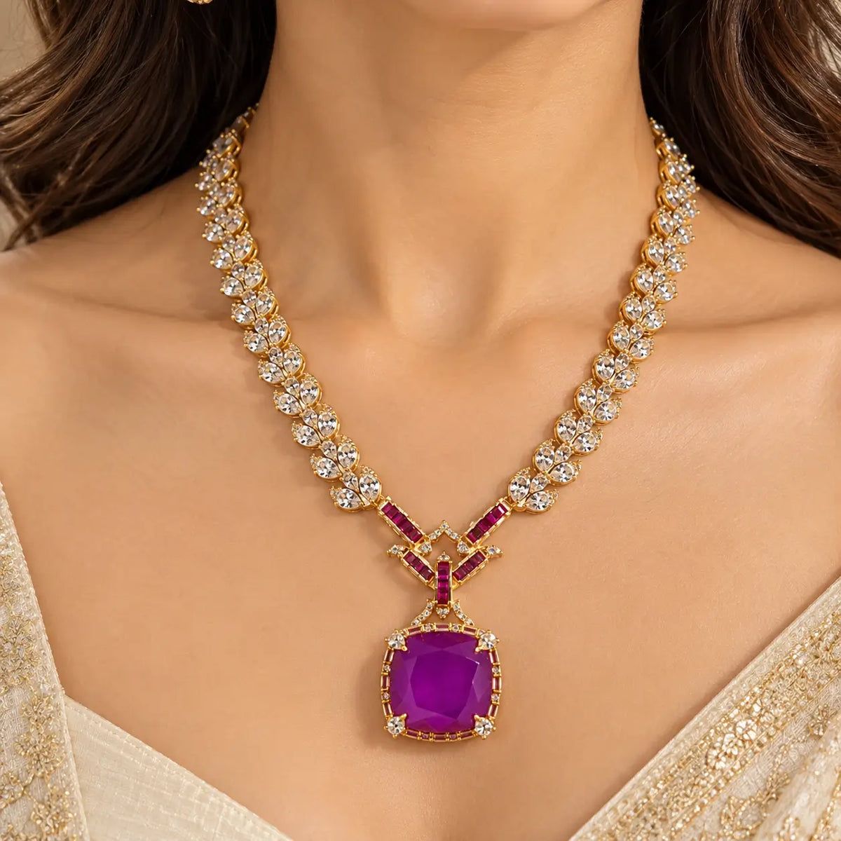 Purple Zoya Long Necklace Set (Necklace + Earrings)