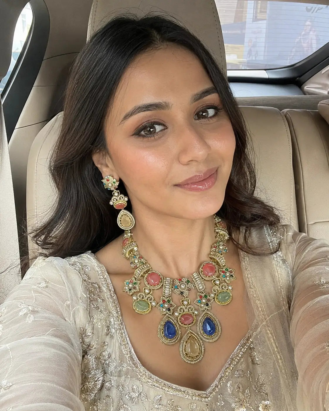Sabhya Multicolor Statement Necklace Set with Earrings