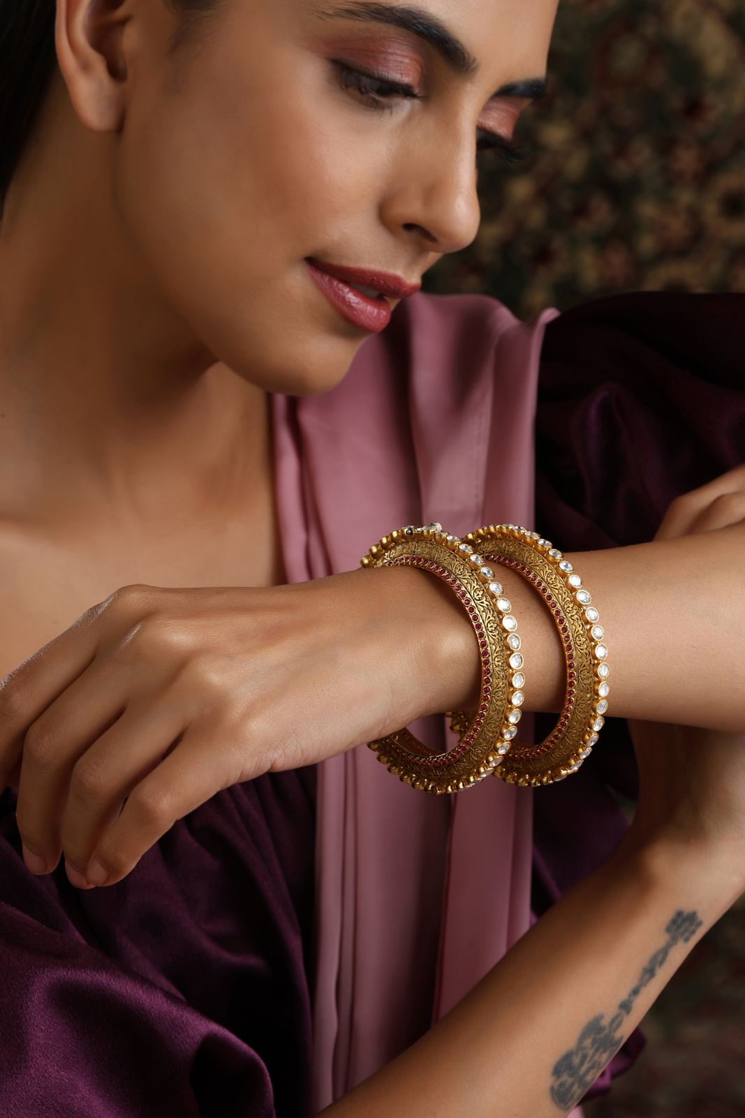 Pacheli Real Kundan Gold Bangle