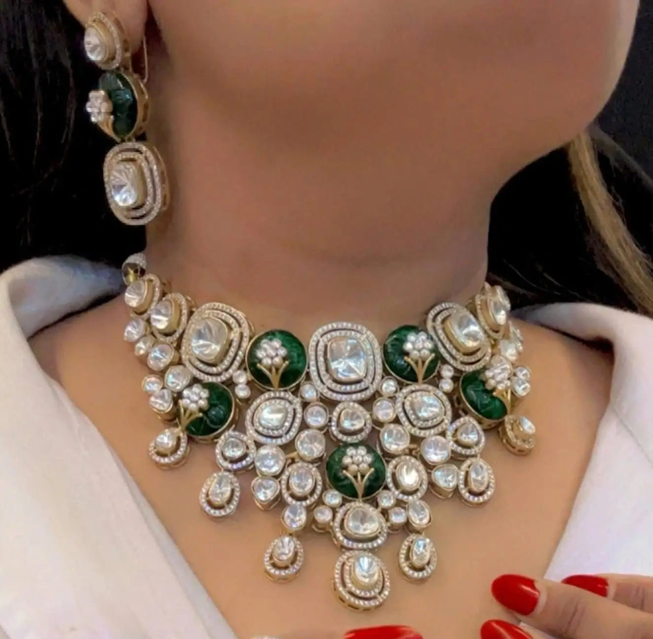 Veyra Kundan Emerald Green Statement Necklace Set