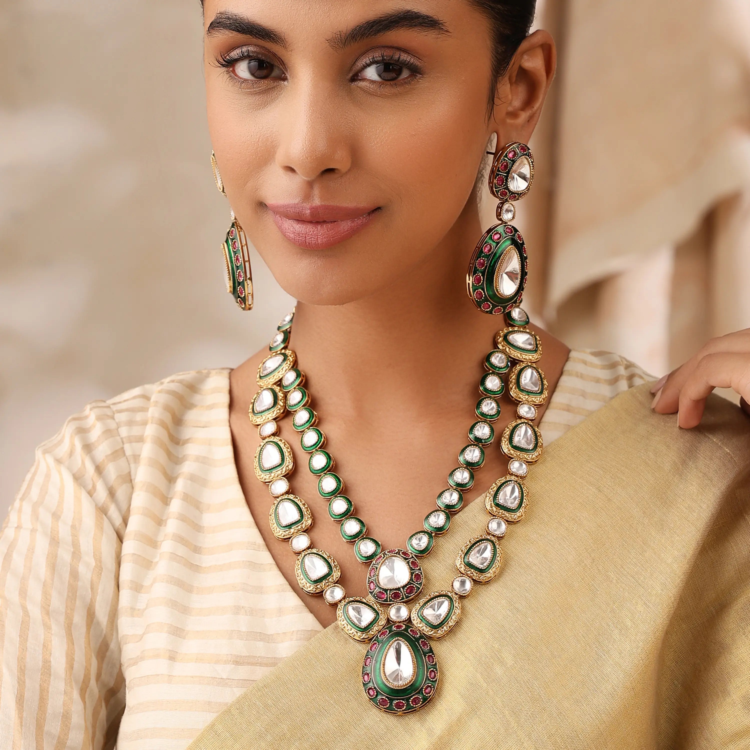 Aarunya Emerald Kundan Bridal Necklace Set