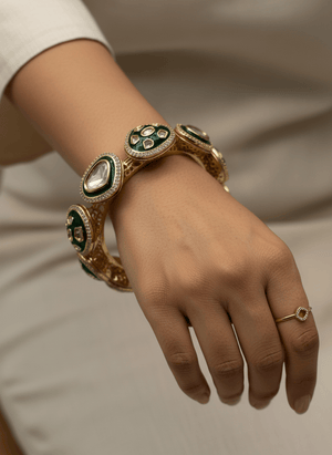 Aarvi Emerald Kundan Bangles – Gold Plated (Set of 2)