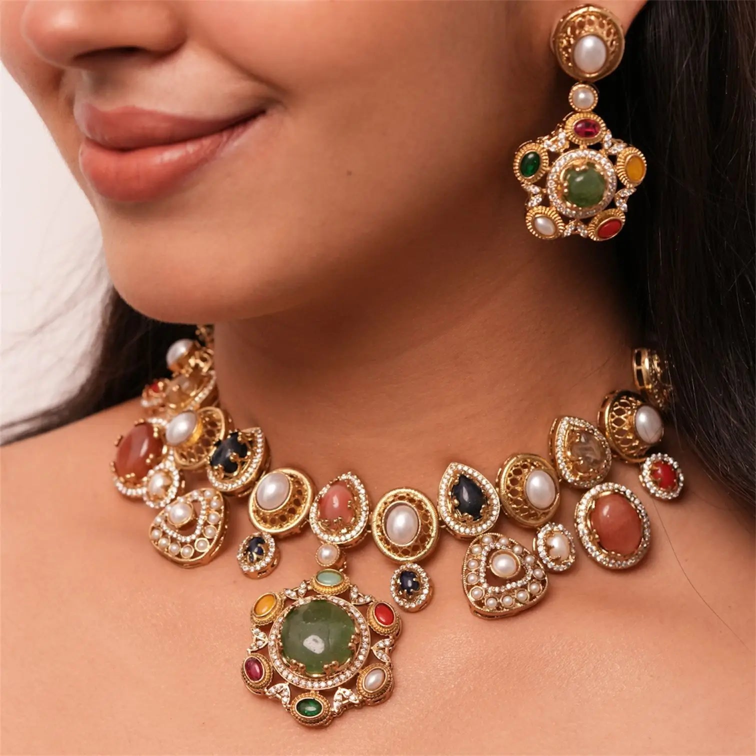 Sabhya Cabochon Navratna Choker Set