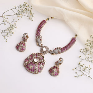 Aishwarya Ruby Polki Heritage Necklace Set with Earrings