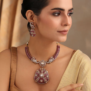 Aishwarya Ruby Polki Heritage Necklace Set with Earrings
