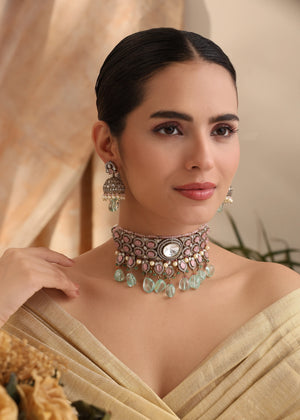 Alisha Mint Pink Kundan Choker Set