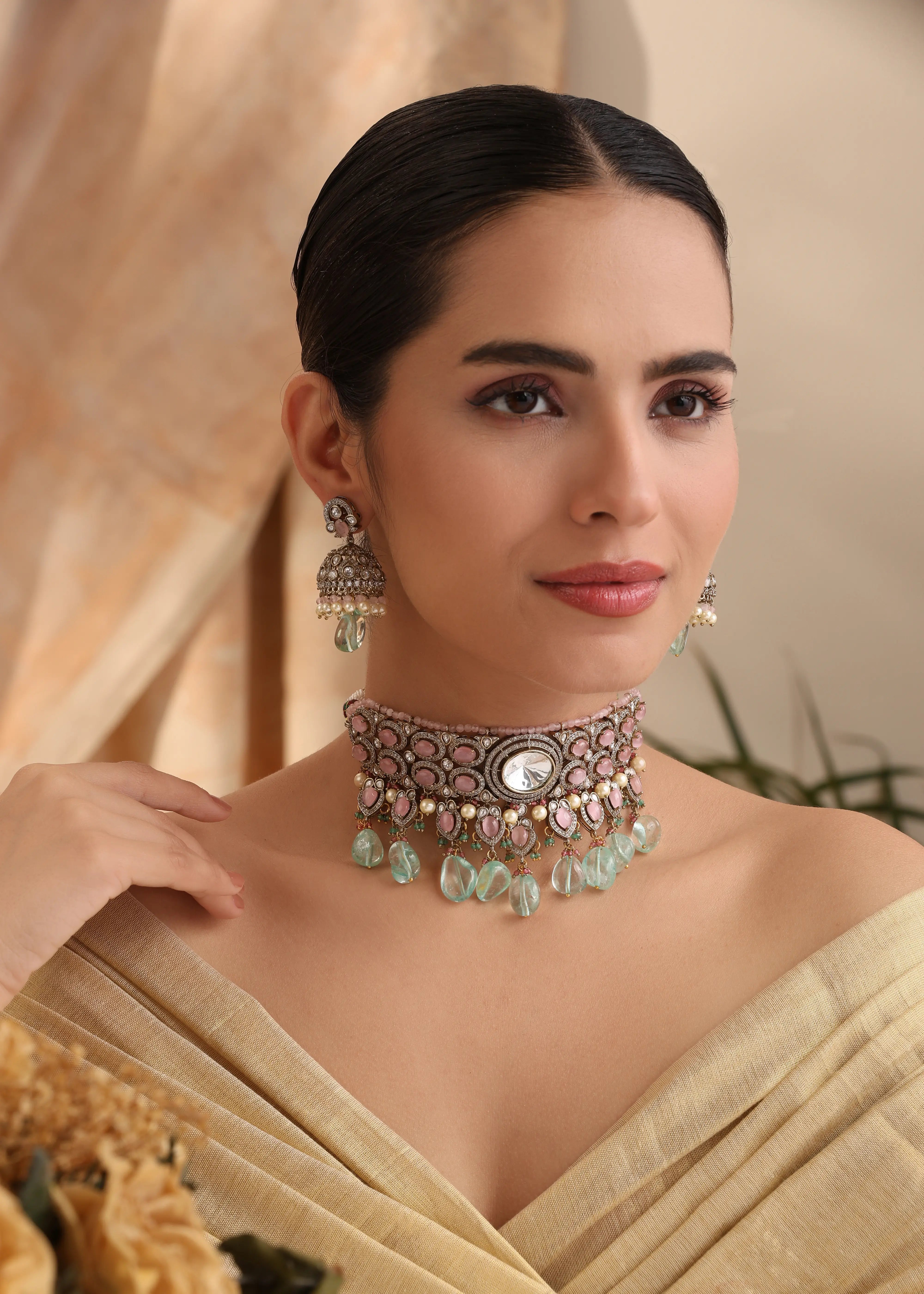 Alisha Mint Pink Kundan Choker Set
