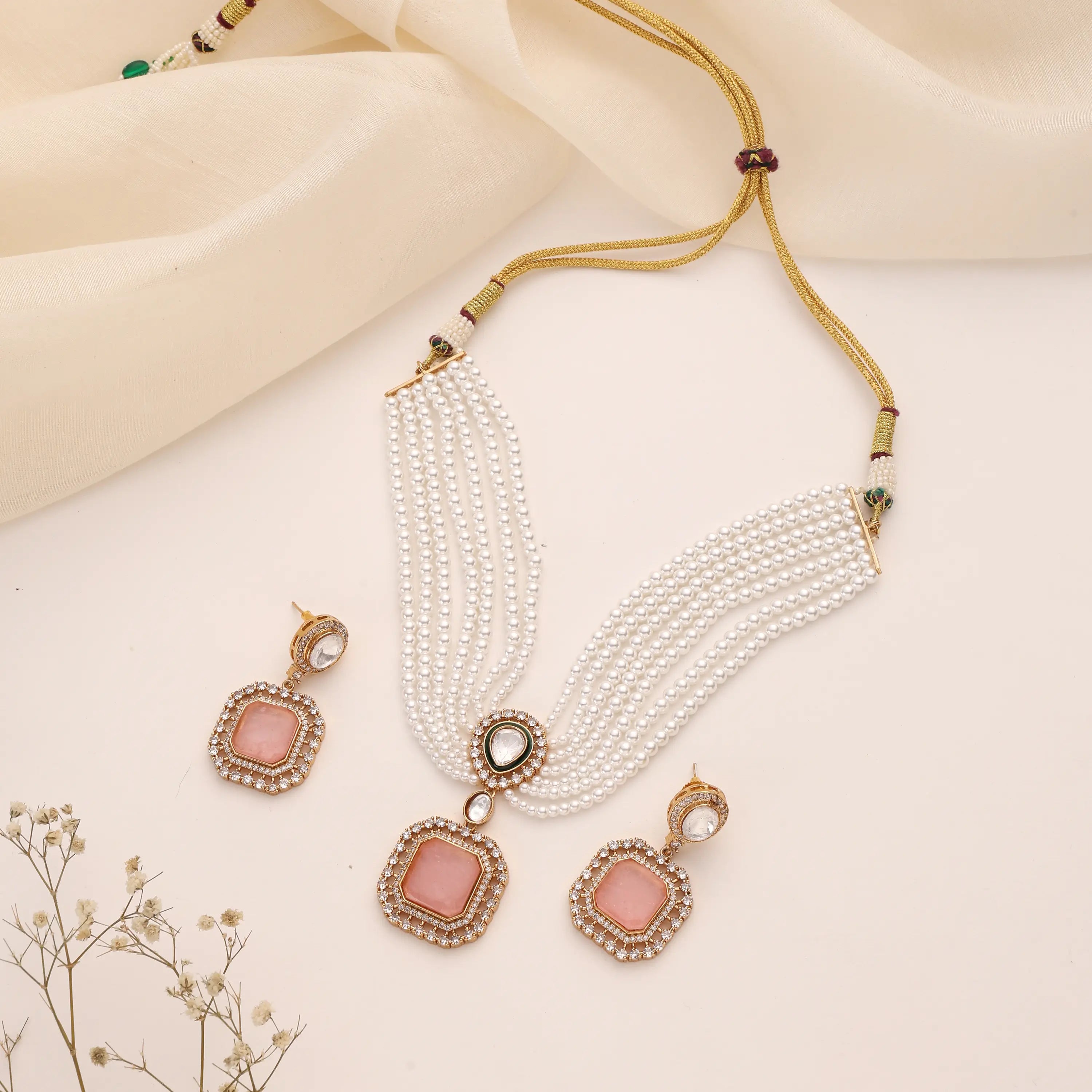 Alora Blush Pearl Kundan Choker Set
