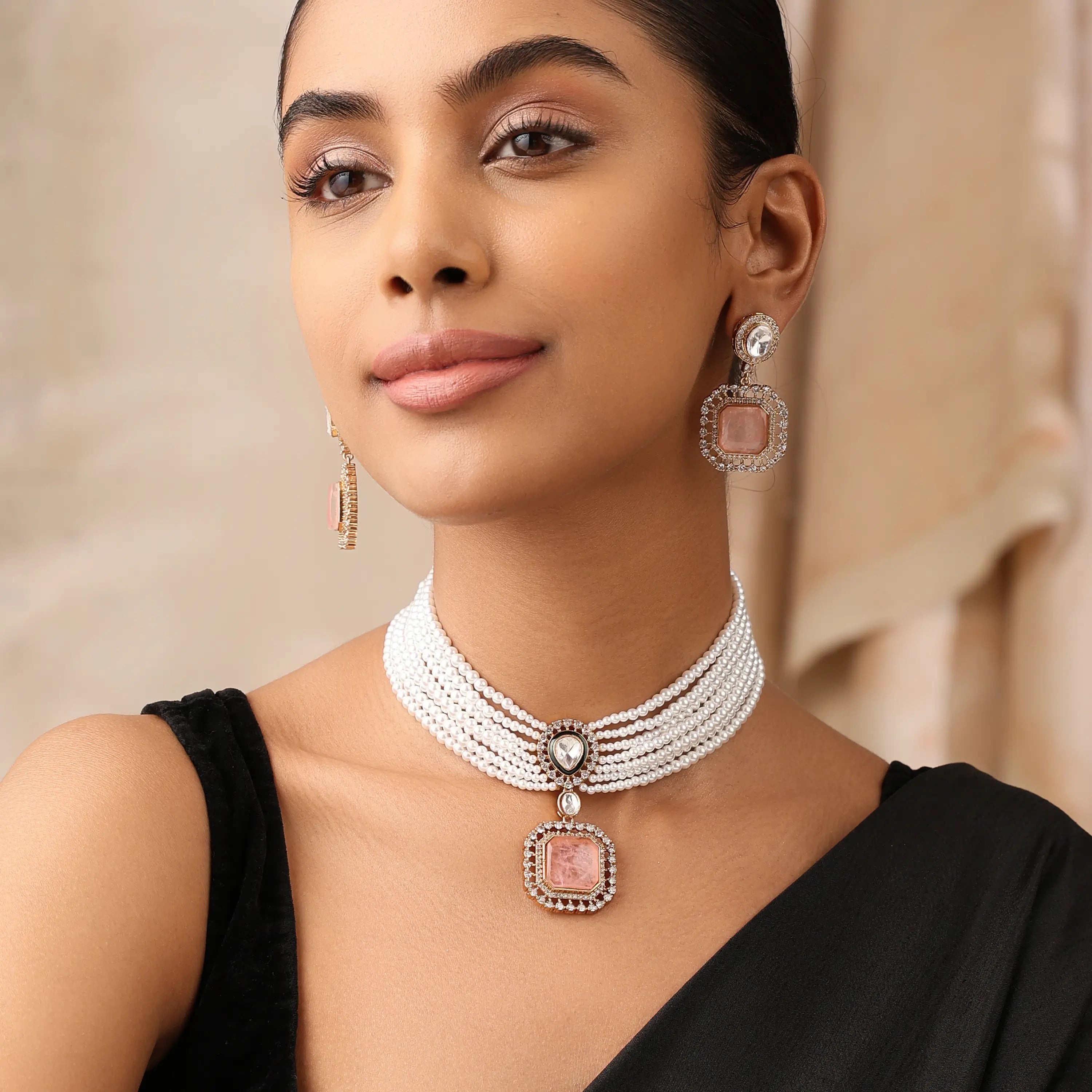 Alora Blush Pearl Kundan Choker Set
