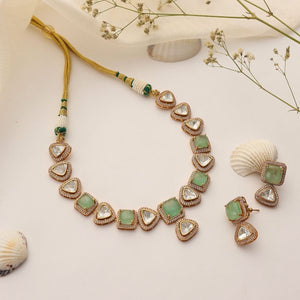 Amaira Mint Uncut Polki Choker Necklace Set with Earrings