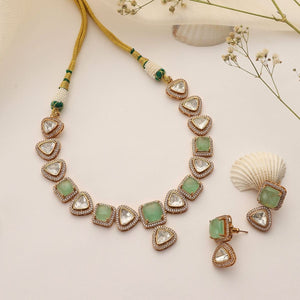 Amaira Mint Uncut Polki Choker Necklace Set with Earrings