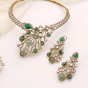Amarysa Emerald Green Floral Kundan Statement Necklace Set