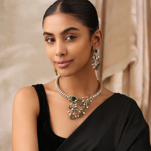 Amarysa Emerald Green Floral Kundan Statement Necklace Set