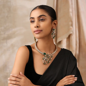 Amarysa Emerald Green Floral Kundan Statement Necklace Set