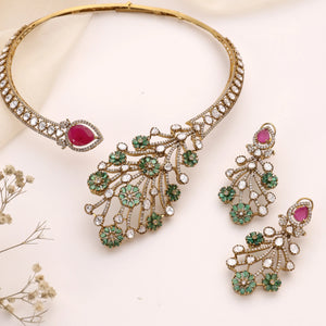 Amarysa Emerald Ruby Floral Kundan Statement Necklace Set