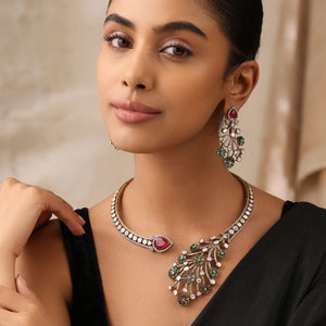 Amarysa Emerald Ruby Floral Kundan Statement Necklace Set