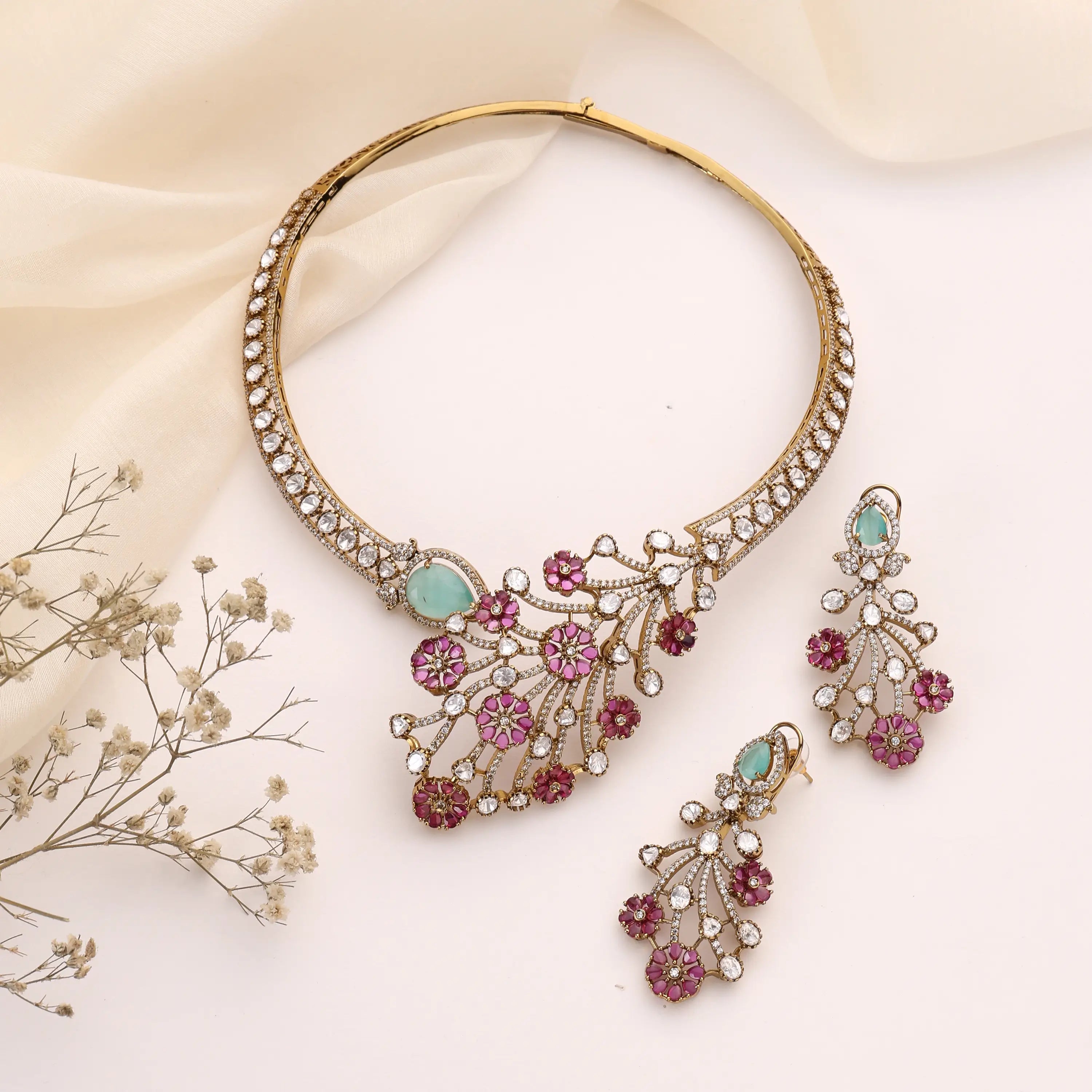 Amarysa Floral Kundan Statement Necklace Set