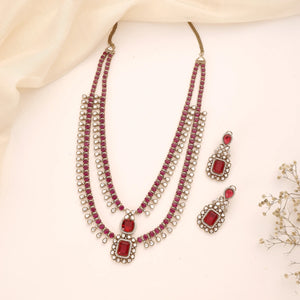 Anita Long Ruby Kundan Layered Necklace Set with Earrings