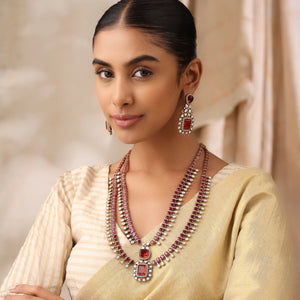 Anita Long Ruby Kundan Layered Necklace Set with Earrings