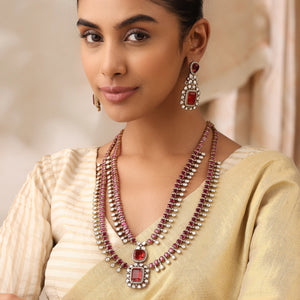 Anita Long Ruby Kundan Layered Necklace Set with Earrings