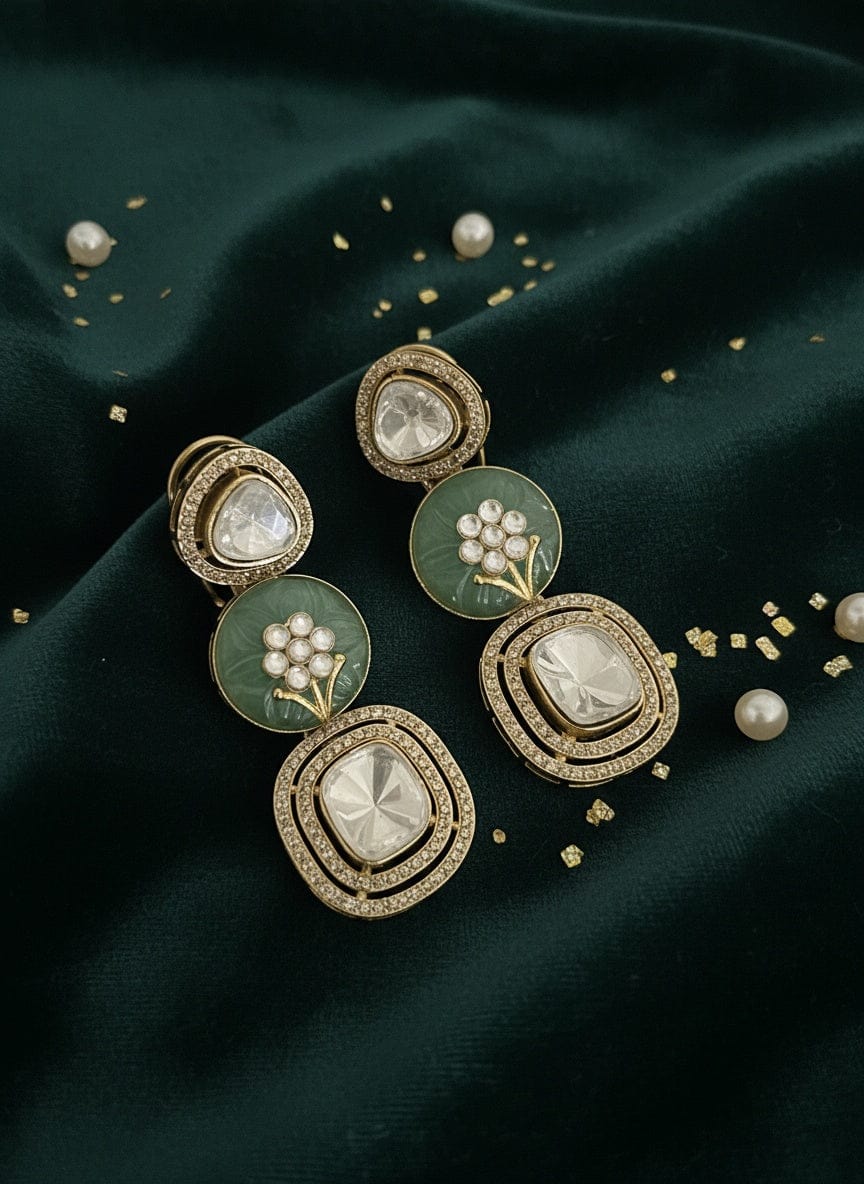 Antique Mint Kundan Earrings