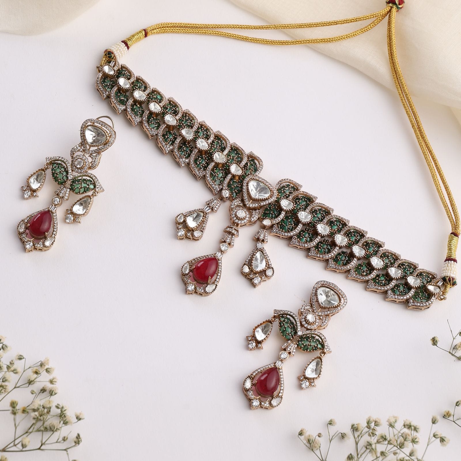 Arista Ruby Choker Set with Matching Earrings