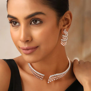Aurora Rose CZ Choker Necklace Set with Earrings