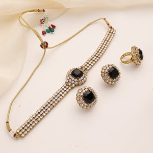 Aveline Noir Crystal Choker Set