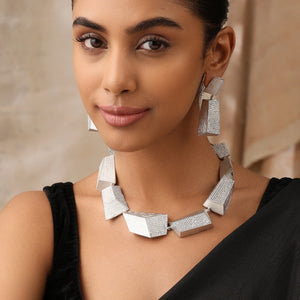 Avenra Silver Geometric Statement Necklace Set