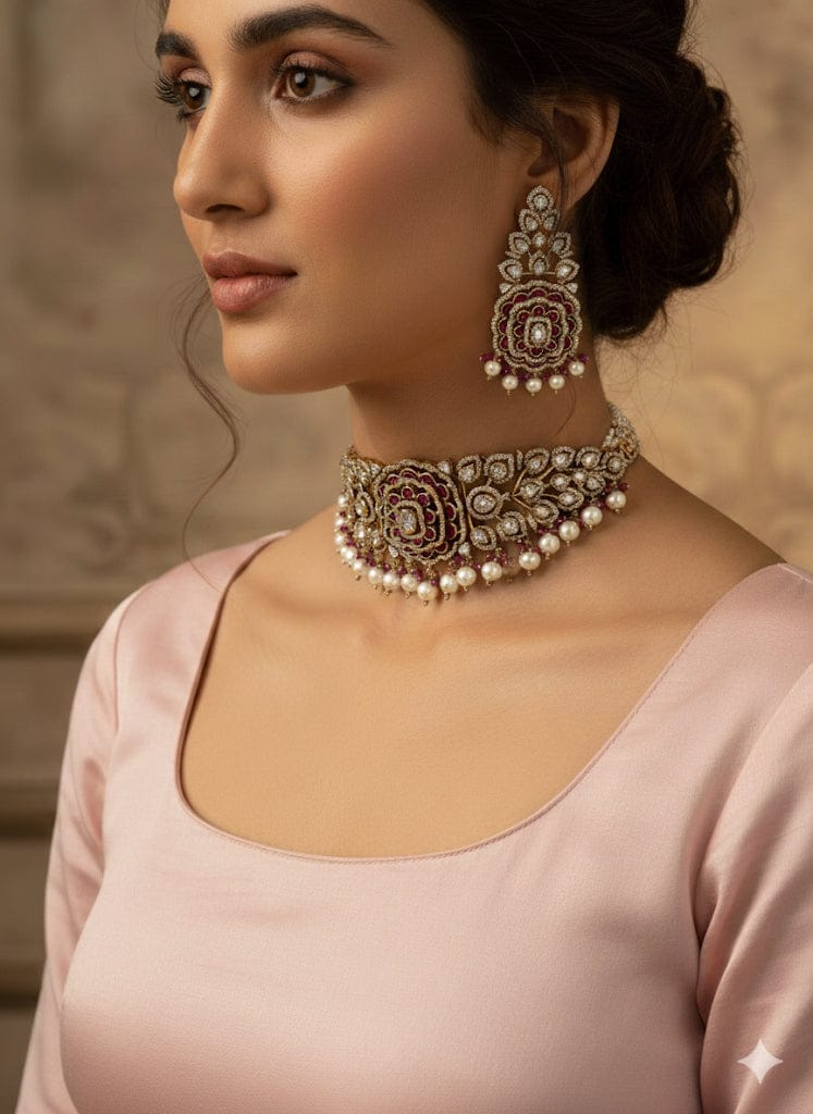 Azeera Pearl & Ruby Heritage Choker Set