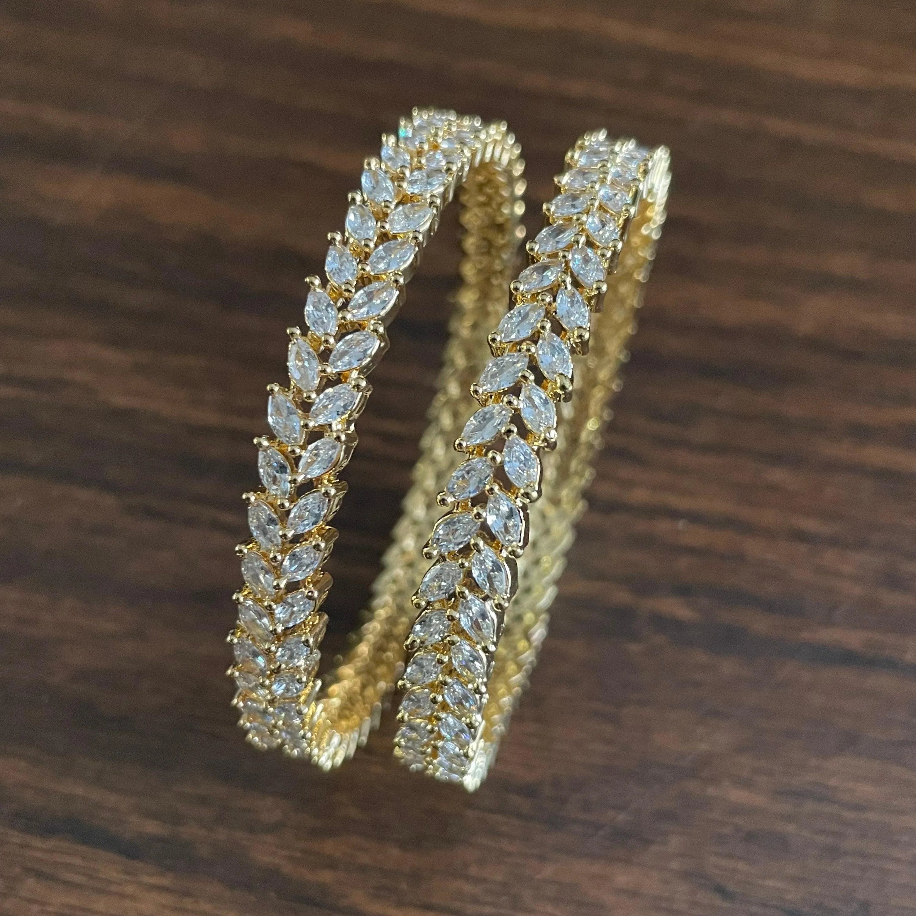April Marquis Full Gold Diamond Bangle Pair