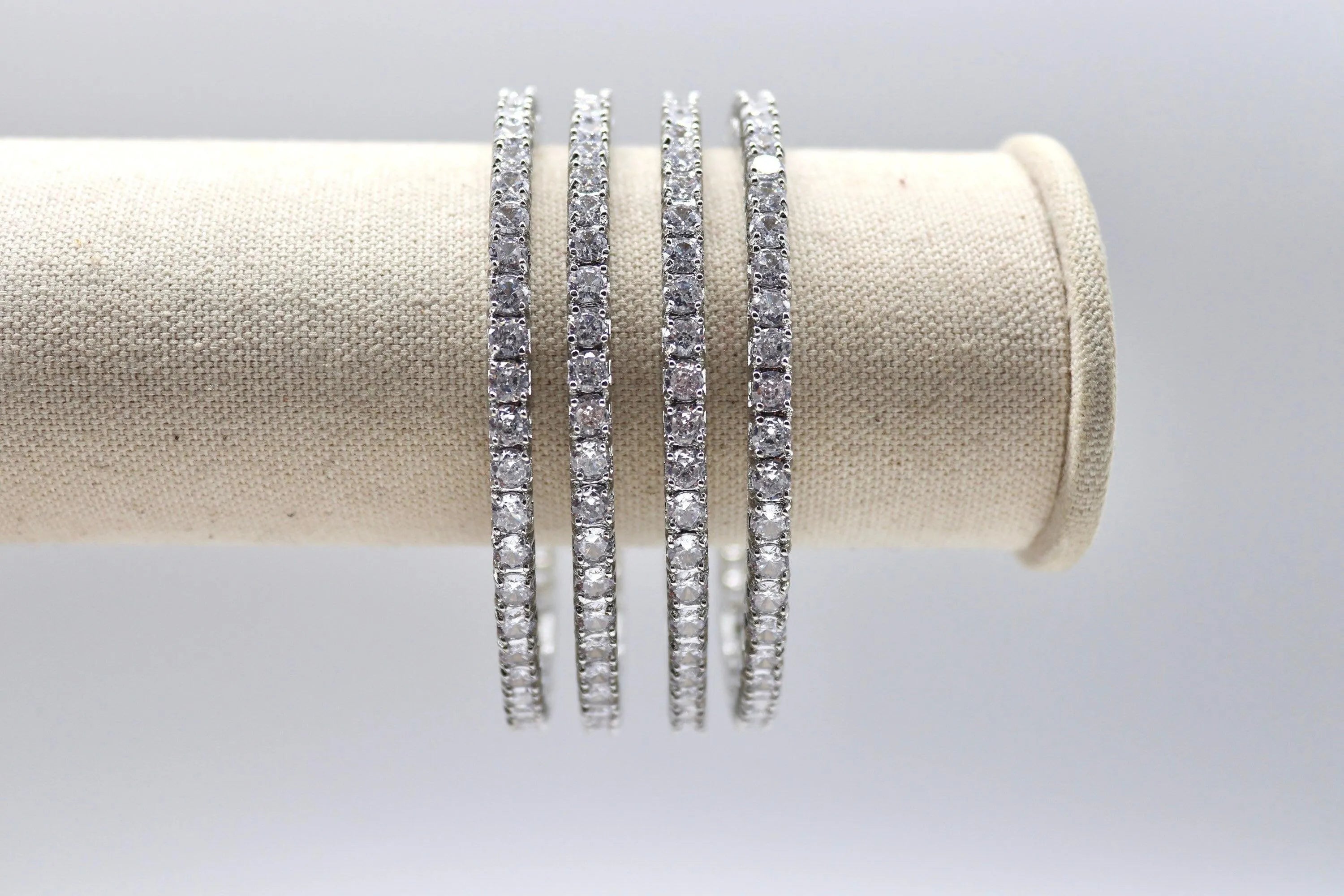 Diamond Silver Bangle Pair