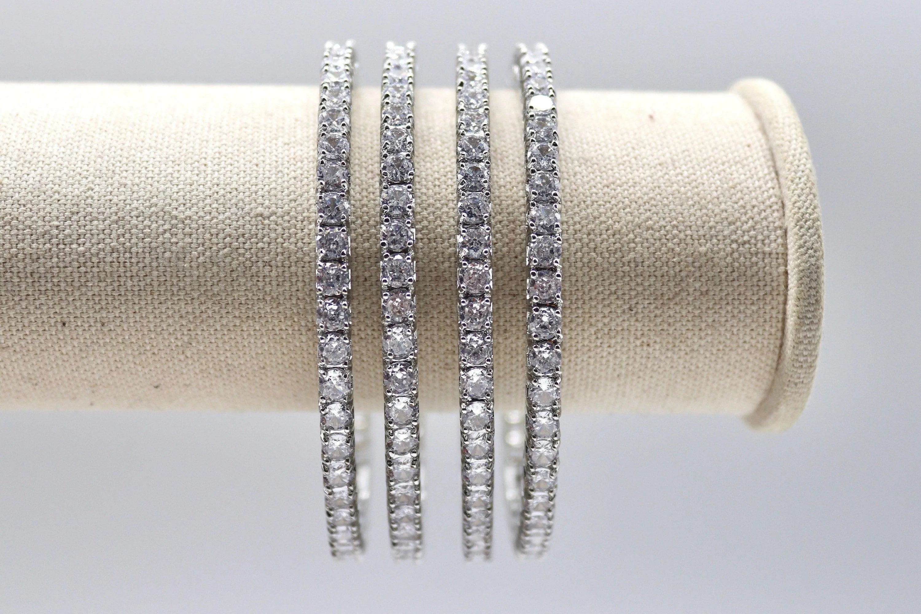 Diamond Silver Bangle Pair