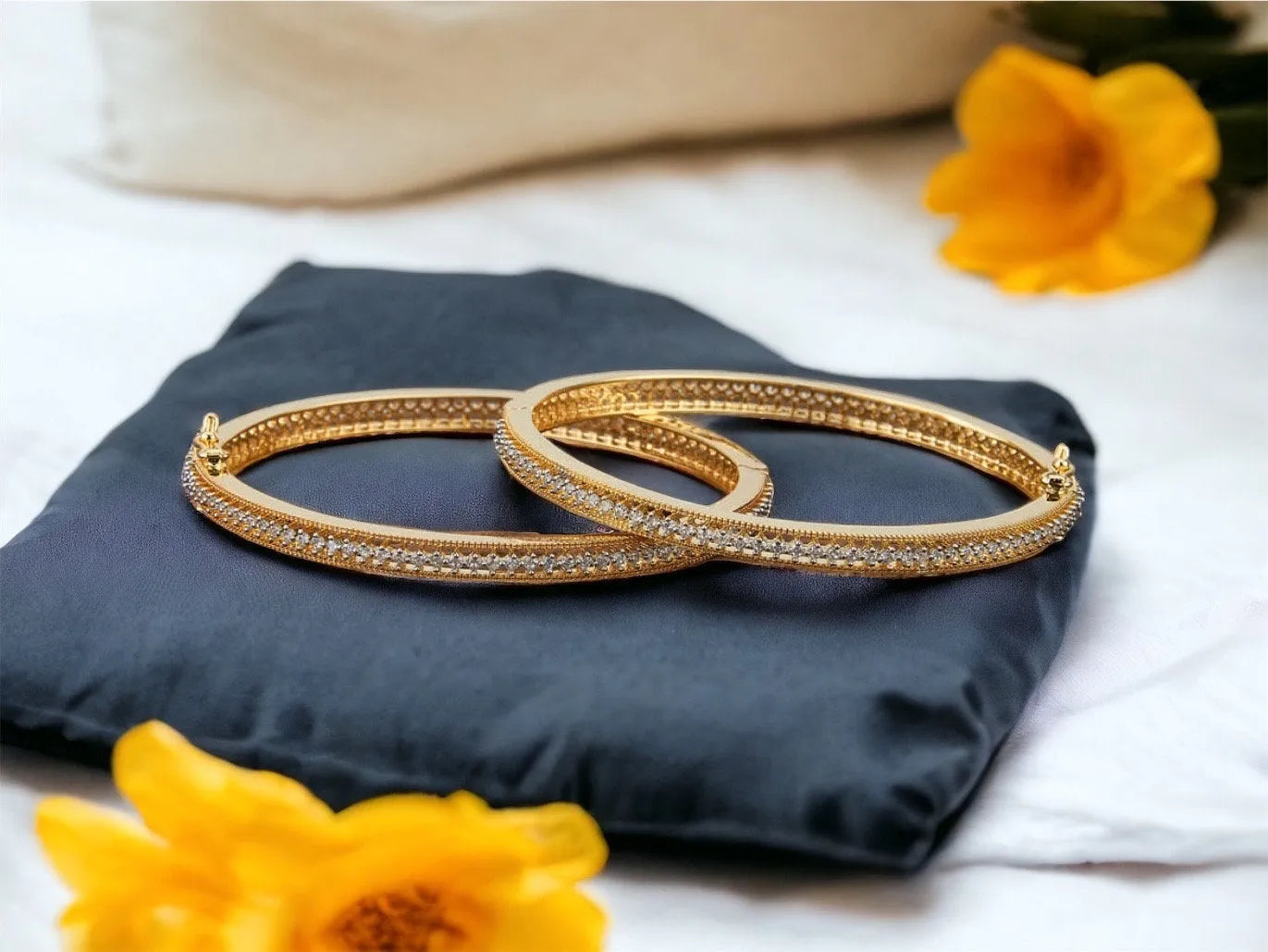Openable Diamond Gold Bangle Pair | CZ bangles | Indian Jewelry Openable Diamond Gold Bangle Pair | CZ bangles | Indian Jewelry