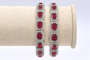 Ruby Diamond Silver Bangle Pair