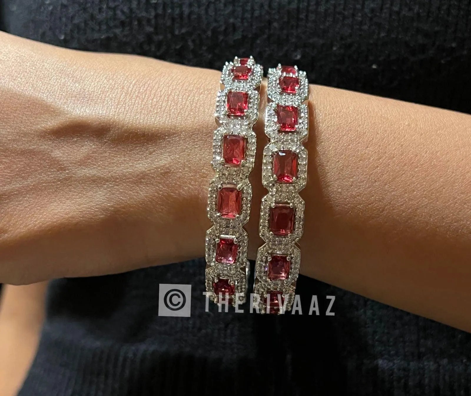 Ruby Diamond Silver Bangle Pair