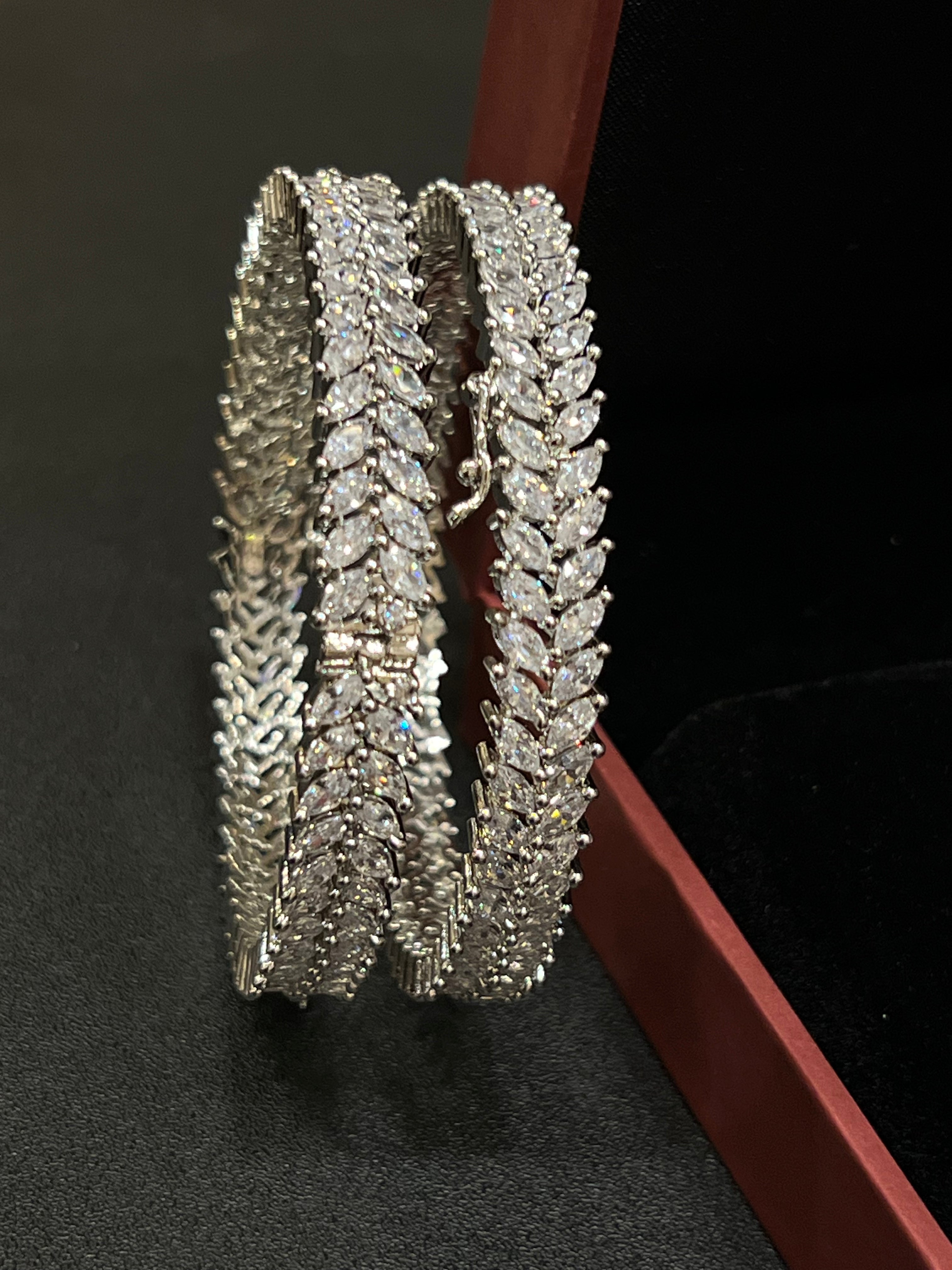 Silver Marquis CZ Bangle Pair Openable