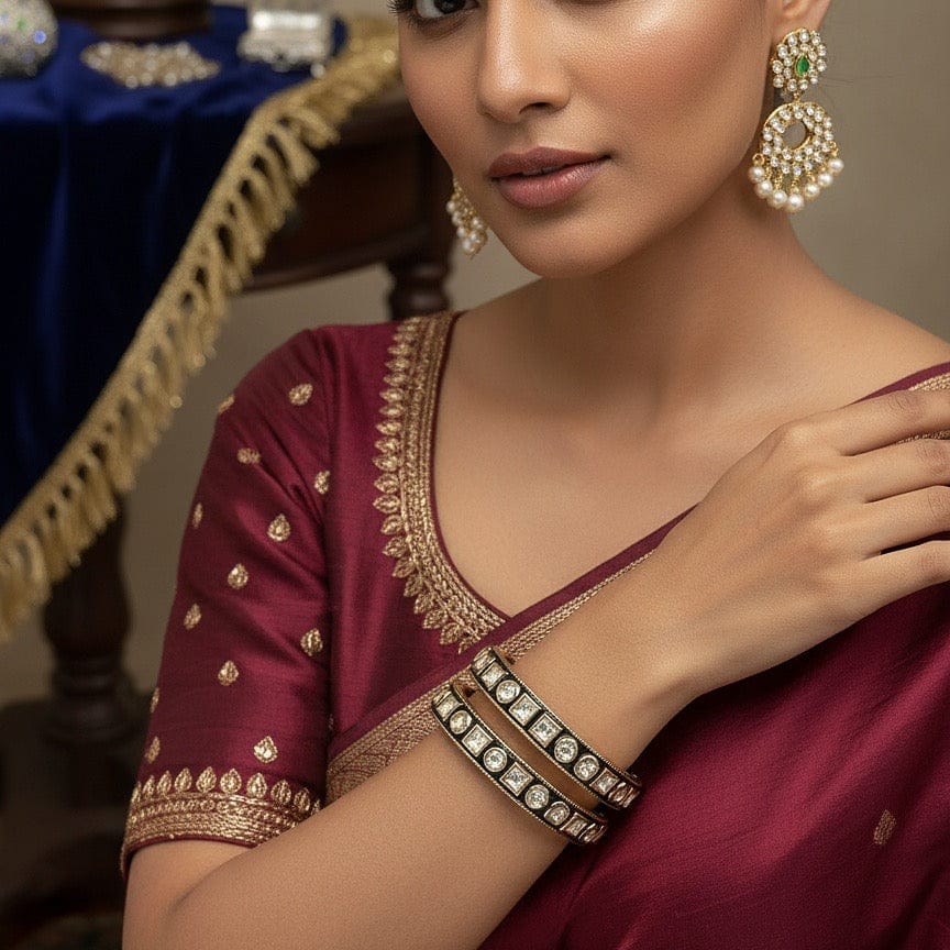 Uncut Polki Green Enamel Bangles