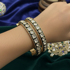 Uncut Polki Green Enamel Bangles