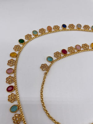 Multicolored Gold Adjustable Waist Chain Belly Chain Kamarbandh Kamarpatta Vaddanam Sari Belt Sari Chain