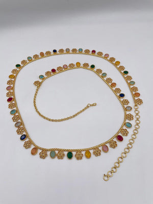 Multicolored Gold Adjustable Waist Chain Belly Chain Kamarbandh Kamarpatta Vaddanam Sari Belt Sari Chain