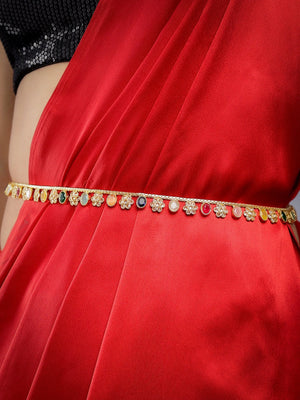 Multicolored Gold Adjustable Waist Chain Belly Chain Kamarbandh Kamarpatta Vaddanam Sari Belt Sari Chain