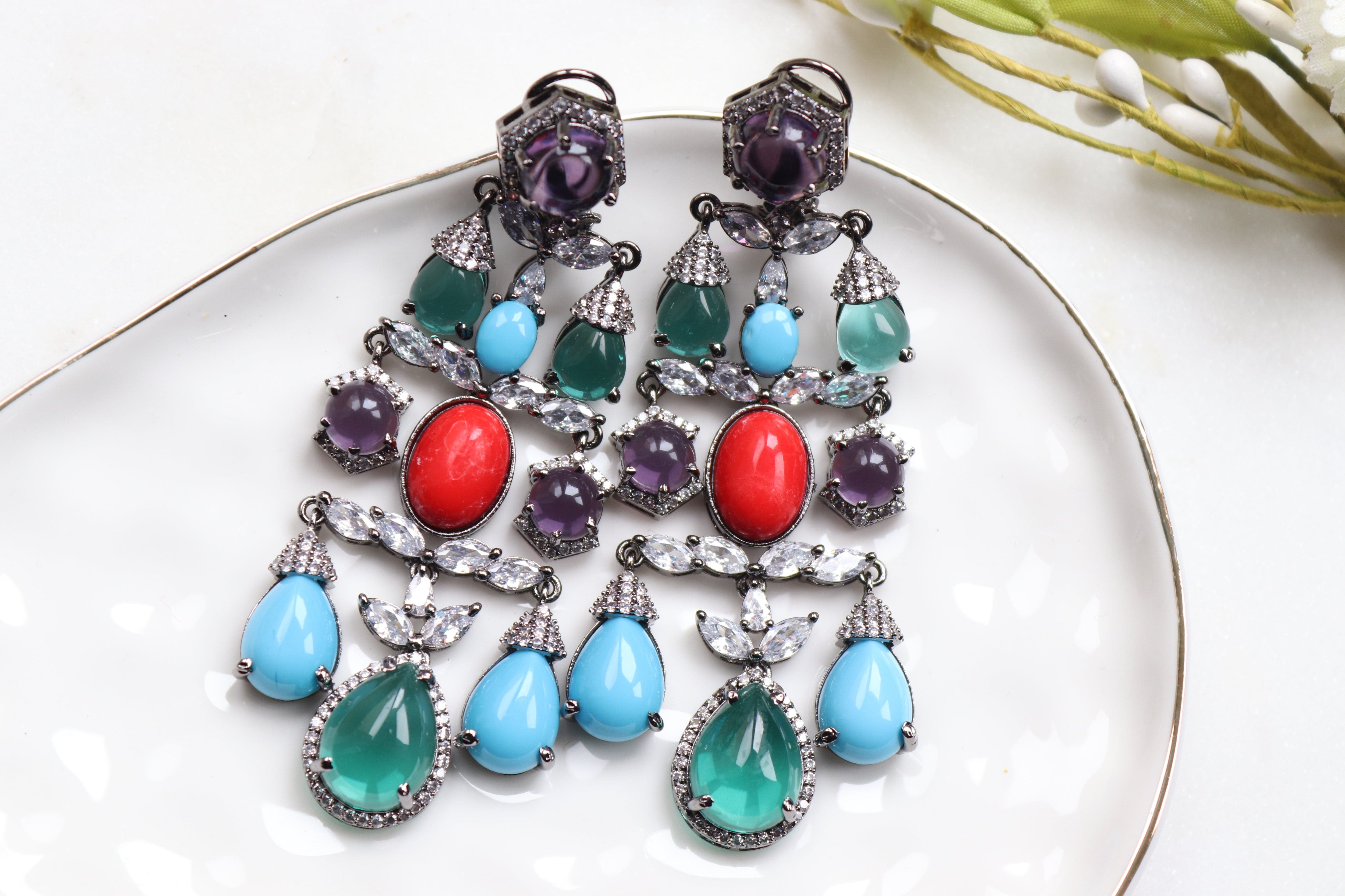 Coral Turquoise Cabochon Danglers