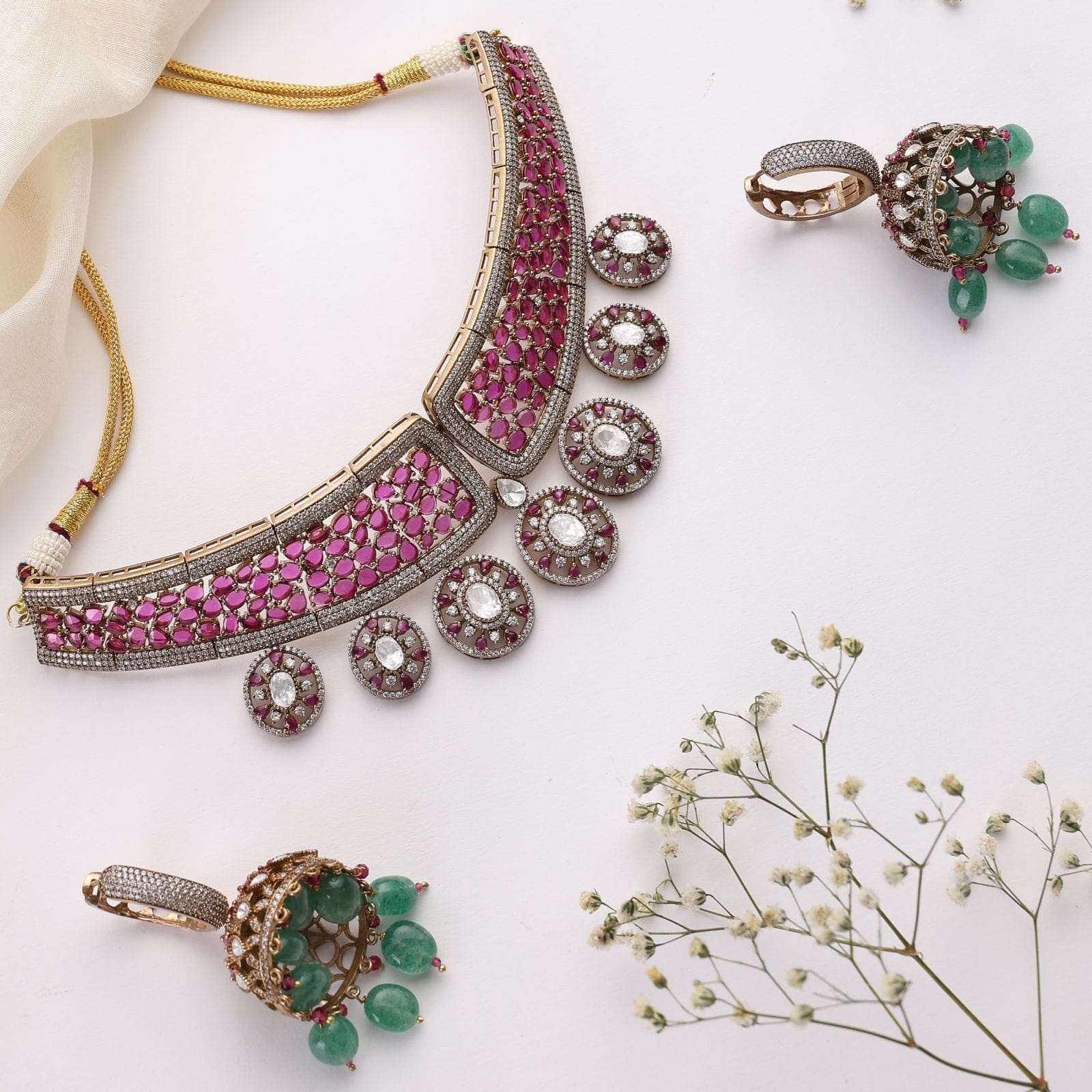 Devyani Ruby Emerald Choker Set